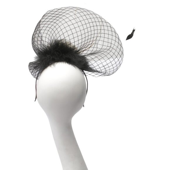 Sinamay Mesh Fascinator Feathers Flowers Hat Headband Wedding Party  Black Cream - Picture 5 of 10